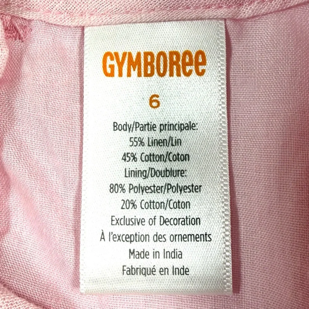 GYMBOREE Girls’‎ Pink Flutter Sleeve Eyelet Lace Linen Blend Blouse Size 6